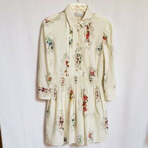 Red Valentino, Ivory, Blue, Pink, Green Floral 100% Cotton Dress. Size 40